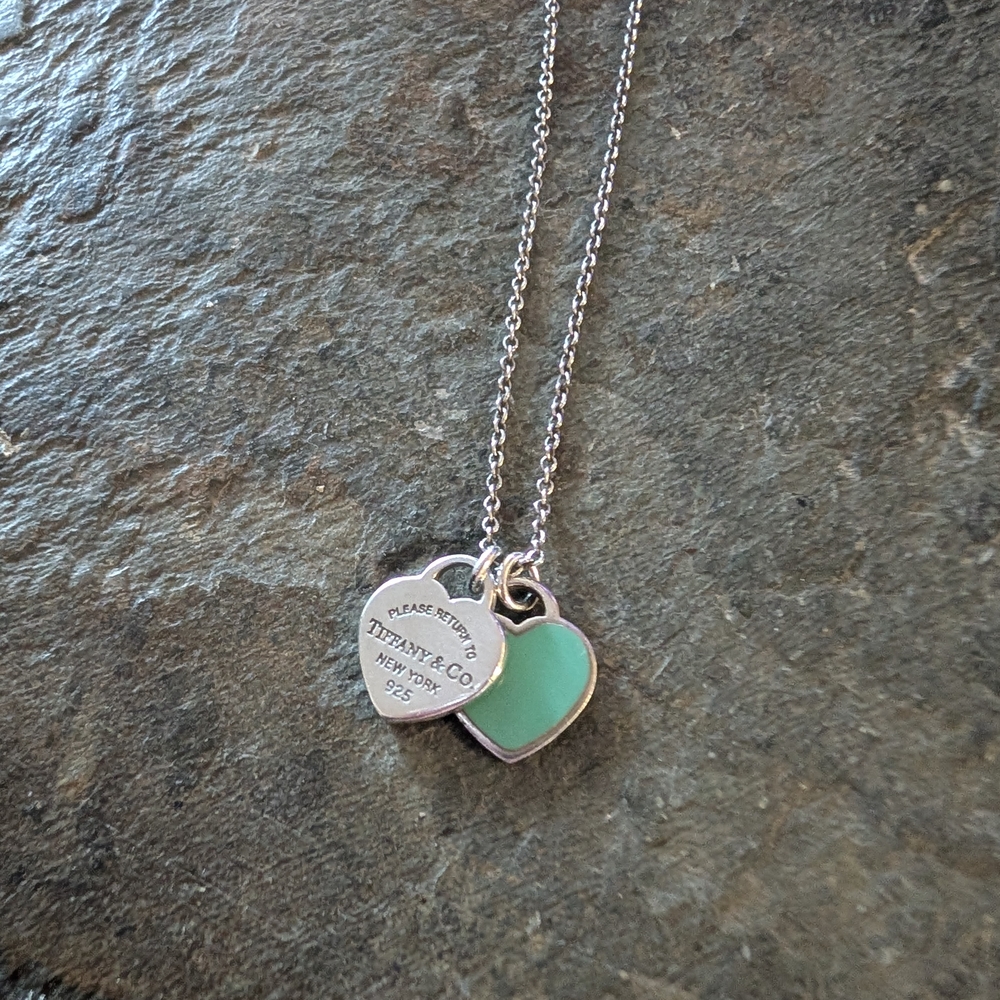 Tiffany & Co. Silver and Green Heart Pendant Necklace